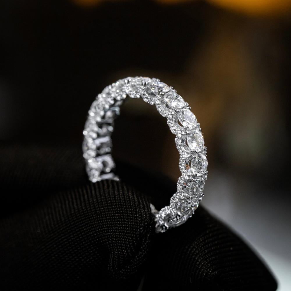 แหวน S925 ล่องหนพร้อมหิน Moissanite แบบเต็มวง